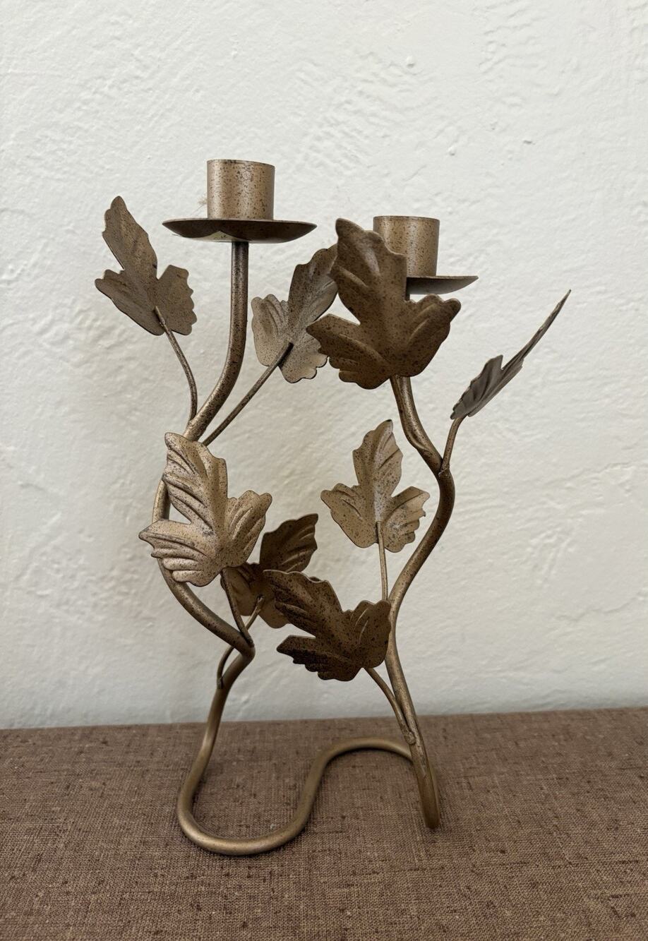 Vintage Brass Speckled Leaves Double Candle Holder Teleflora Gift